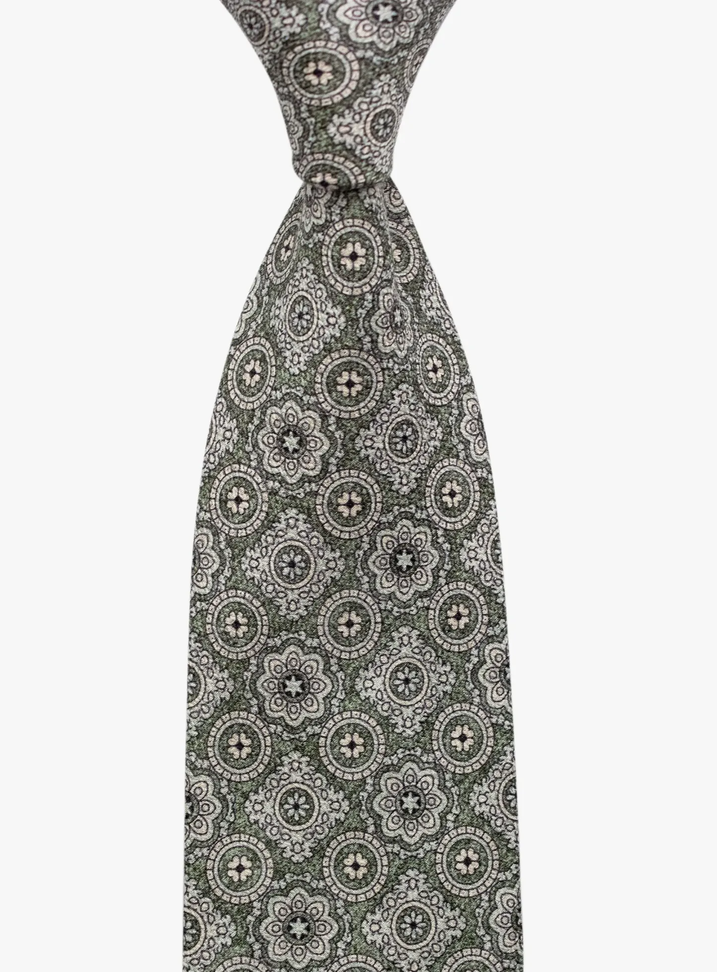 Bottinelli Italian Tie: Sage Green with Ornate Medallion Pattern