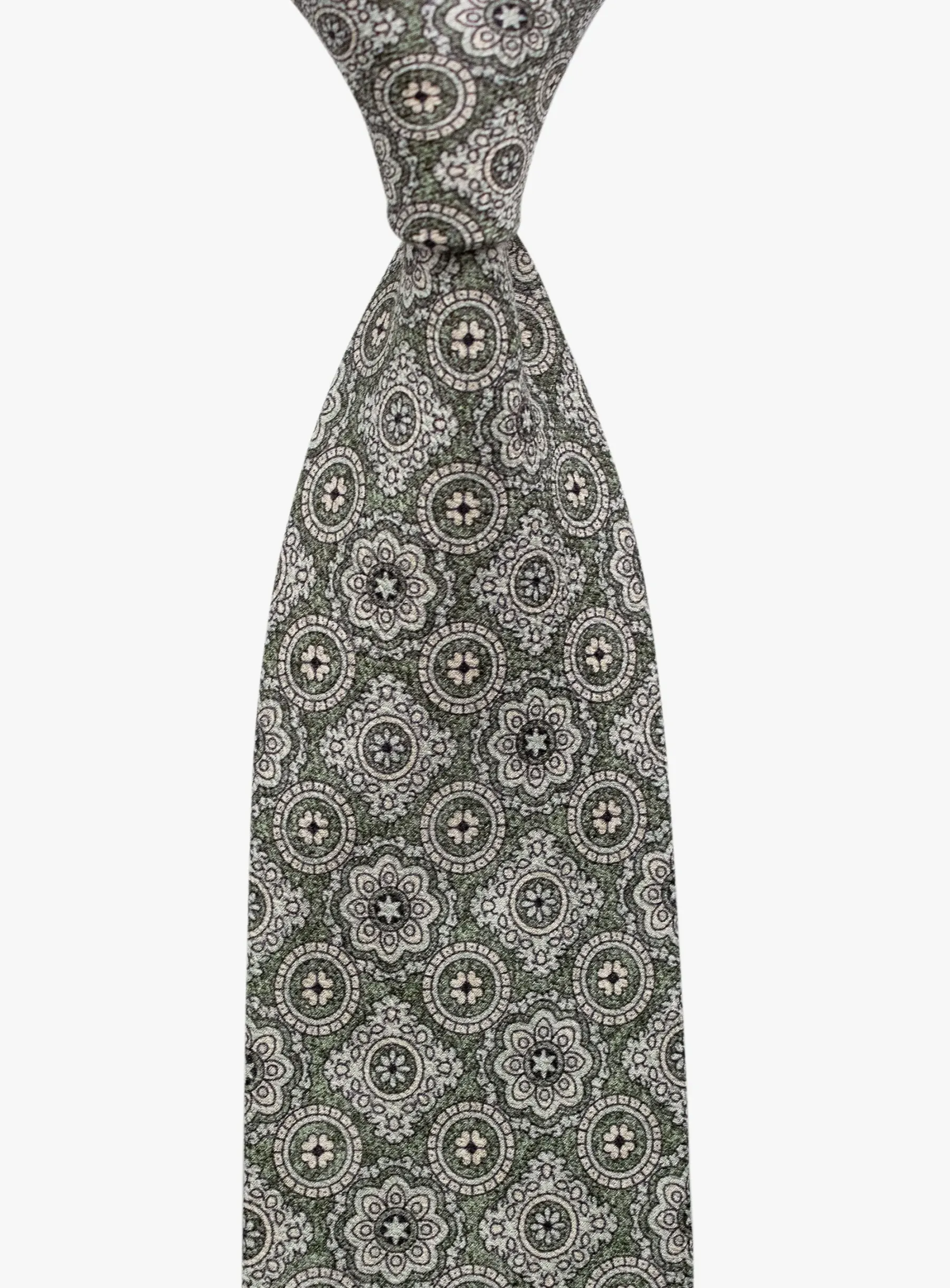 Bottinelli Italian Tie: Sage Green with Ornate Medallion Pattern
