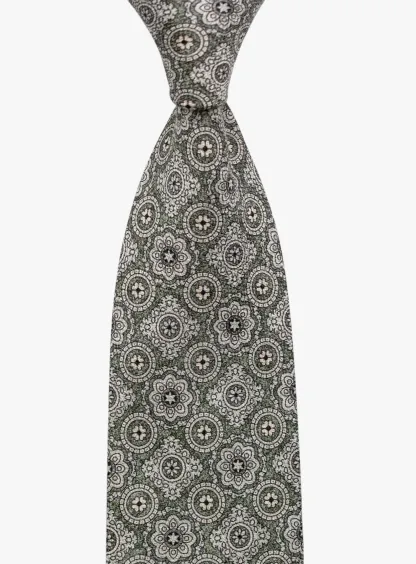 Bottinelli Italian Tie: Sage Green with Ornate Medallion Pattern
