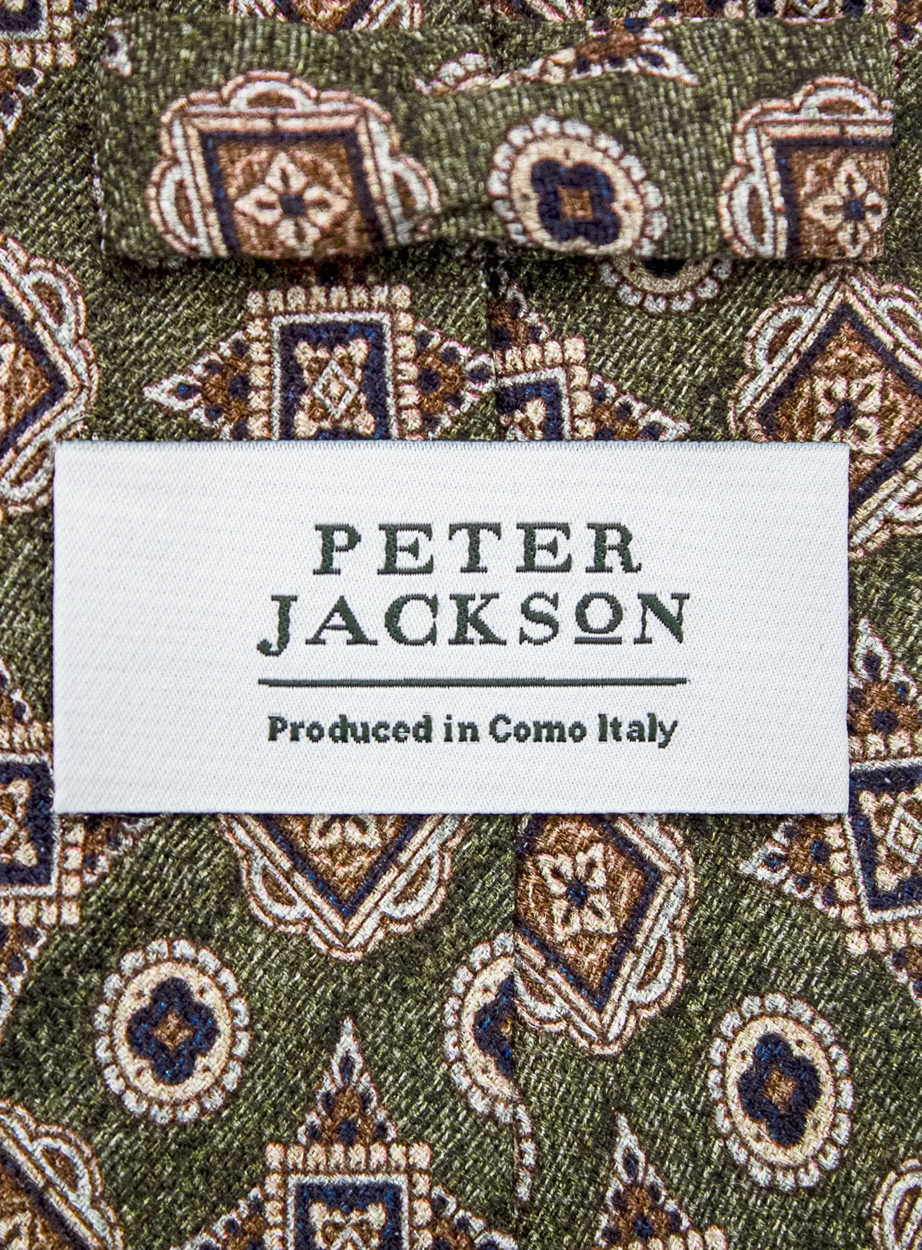 Bottinelli Italian Tie: Olive with Amber and Navy Geometric Medallions