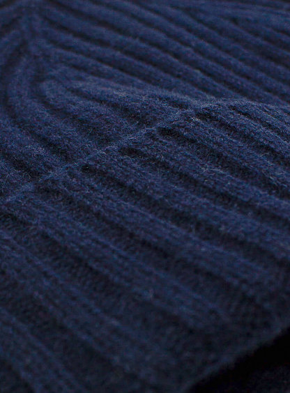 Navy Wool-Cashmere Ribbed Beanie