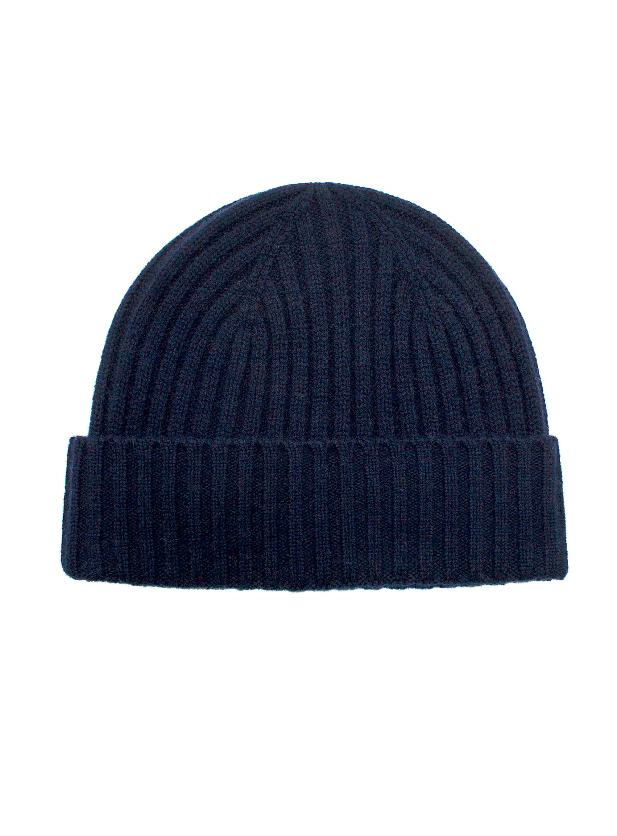 Navy Wool-Cashmere Ribbed Beanie