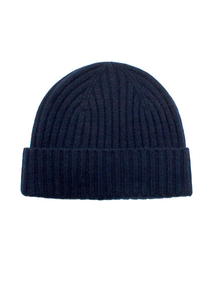 Navy Wool-Cashmere Ribbed Beanie