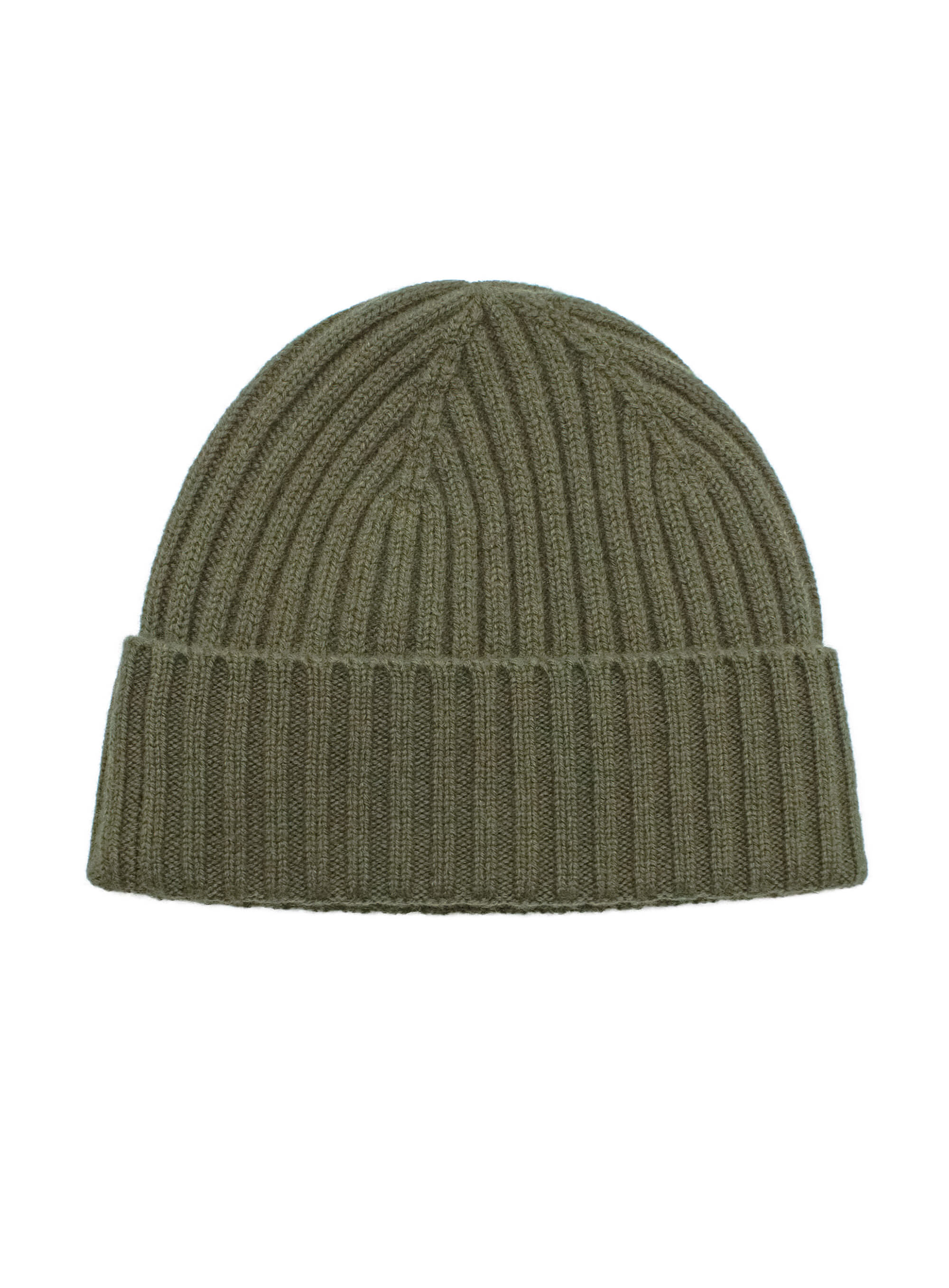 Olive Wool-Cashmere Ribbed Beanie