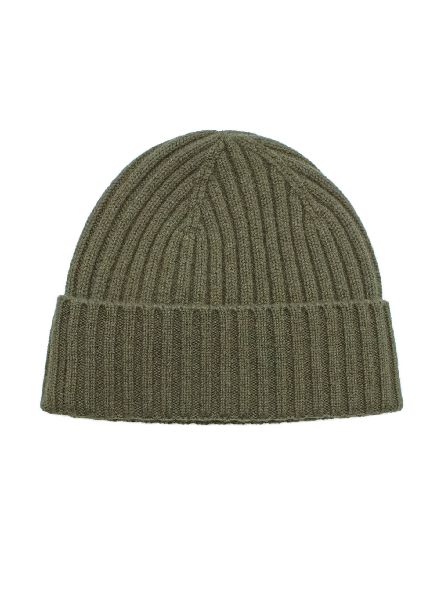 Olive Wool-Cashmere Ribbed Beanie