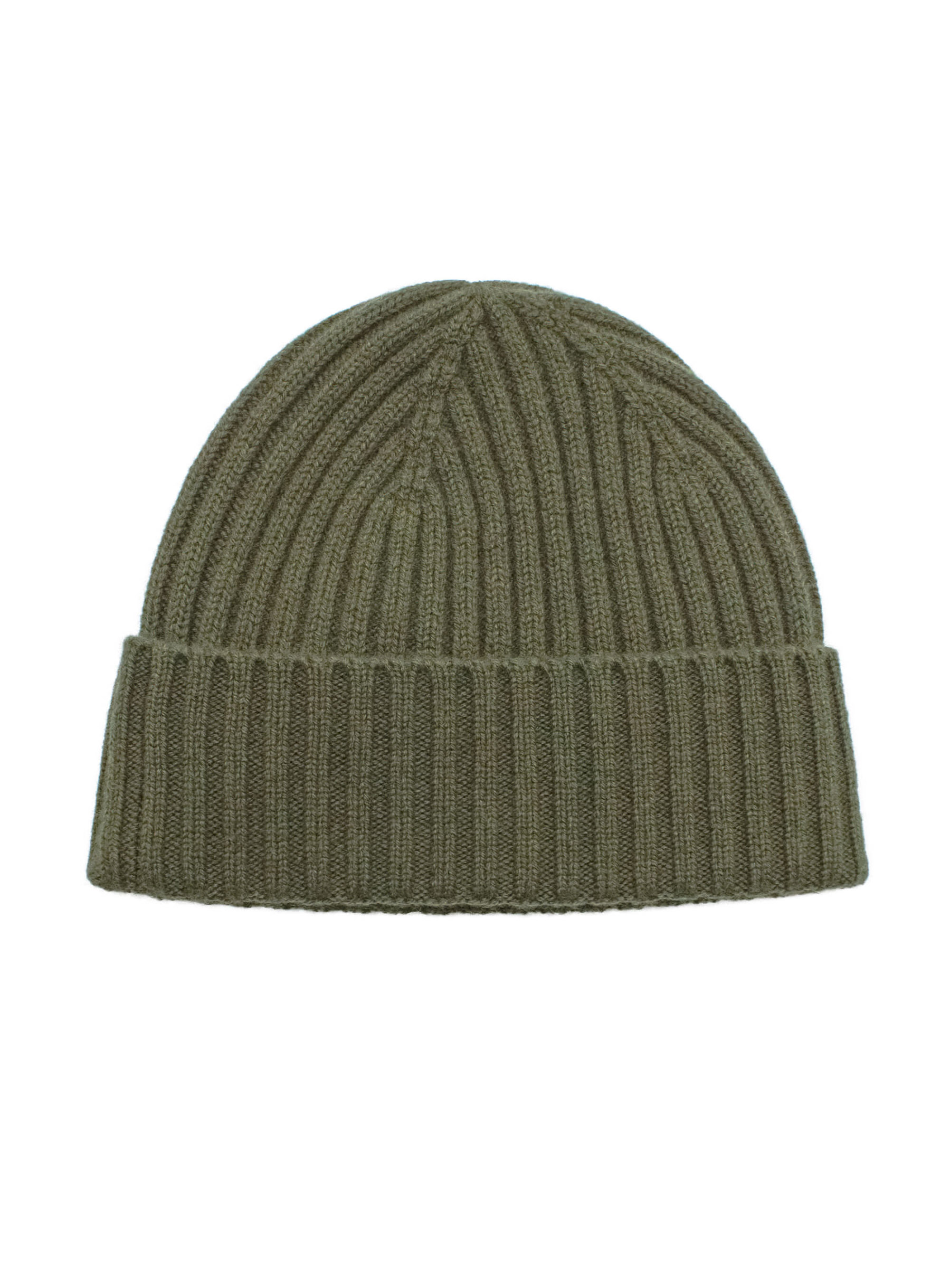 Olive Wool-Cashmere Ribbed Beanie