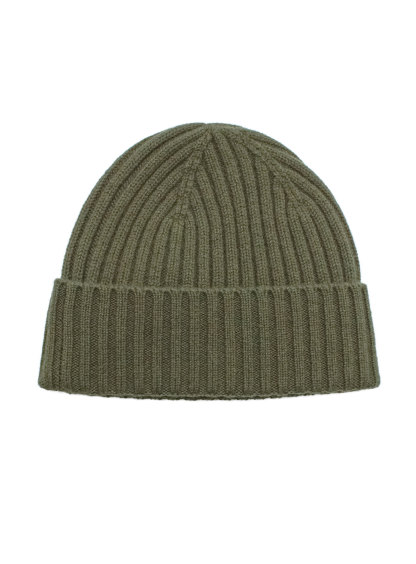 Olive Wool-Cashmere Ribbed Beanie