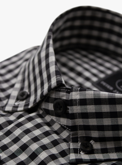 Merano Melange Grey and Black Gingham Shirt