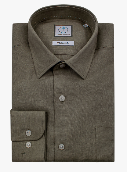 Linen Long Sleeve Khaki Shirt