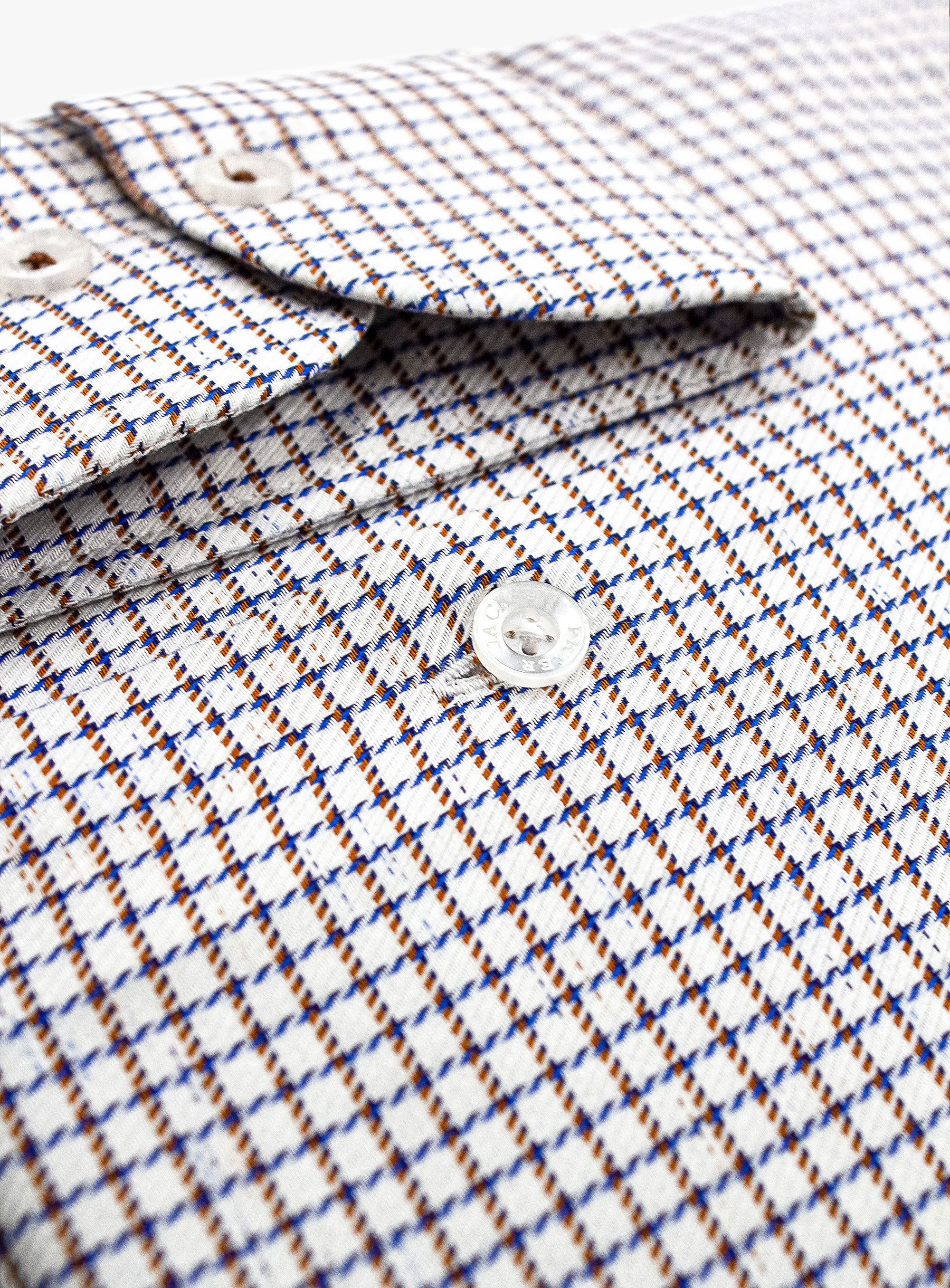 Milan White Luxury weave with Blue/Orange mini Check Shirt