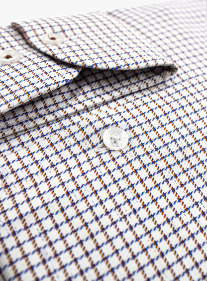 Milan White Luxury weave with Blue/Orange mini Check Shirt
