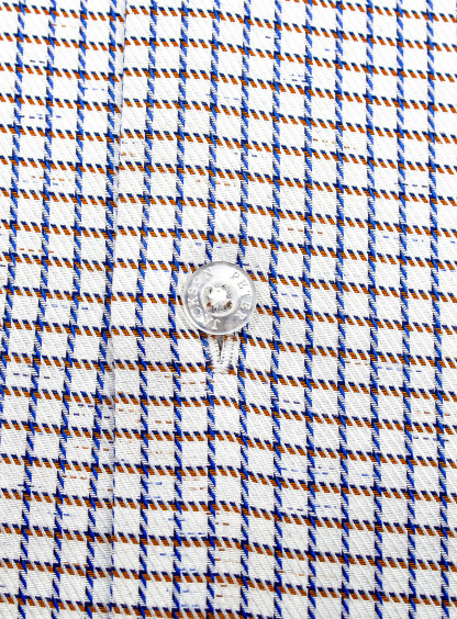 Milan White Luxury weave with Blue/Orange mini Check Shirt