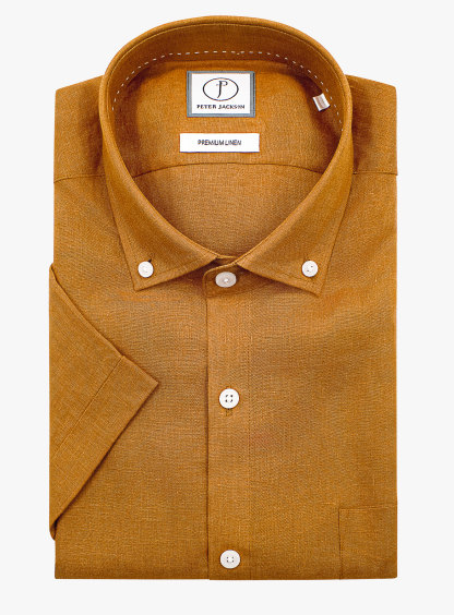 Tropea Orange Linen Short Sleeve Shirt