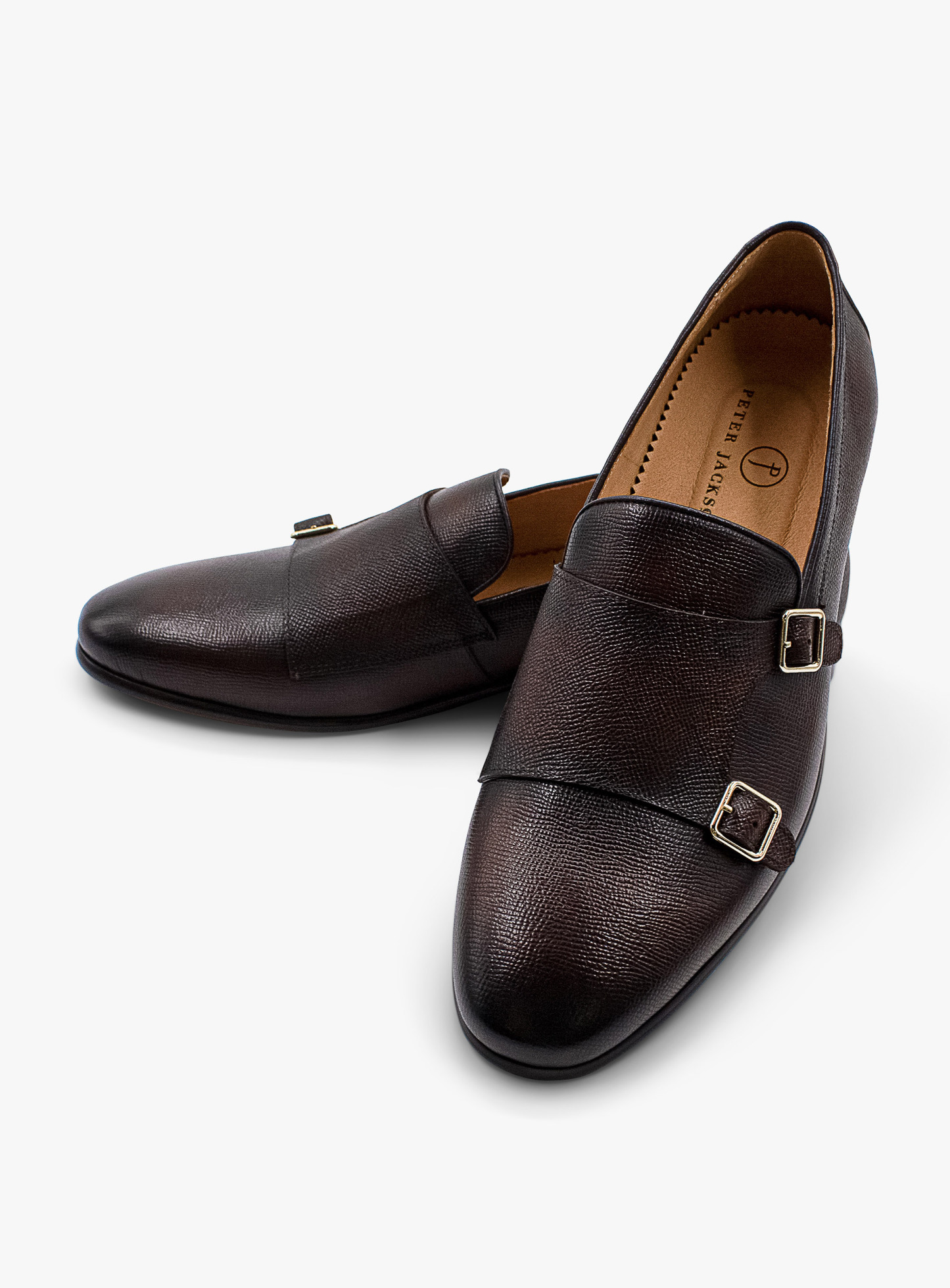 Dark Brown Pebbled Leather Double Monk Loafer