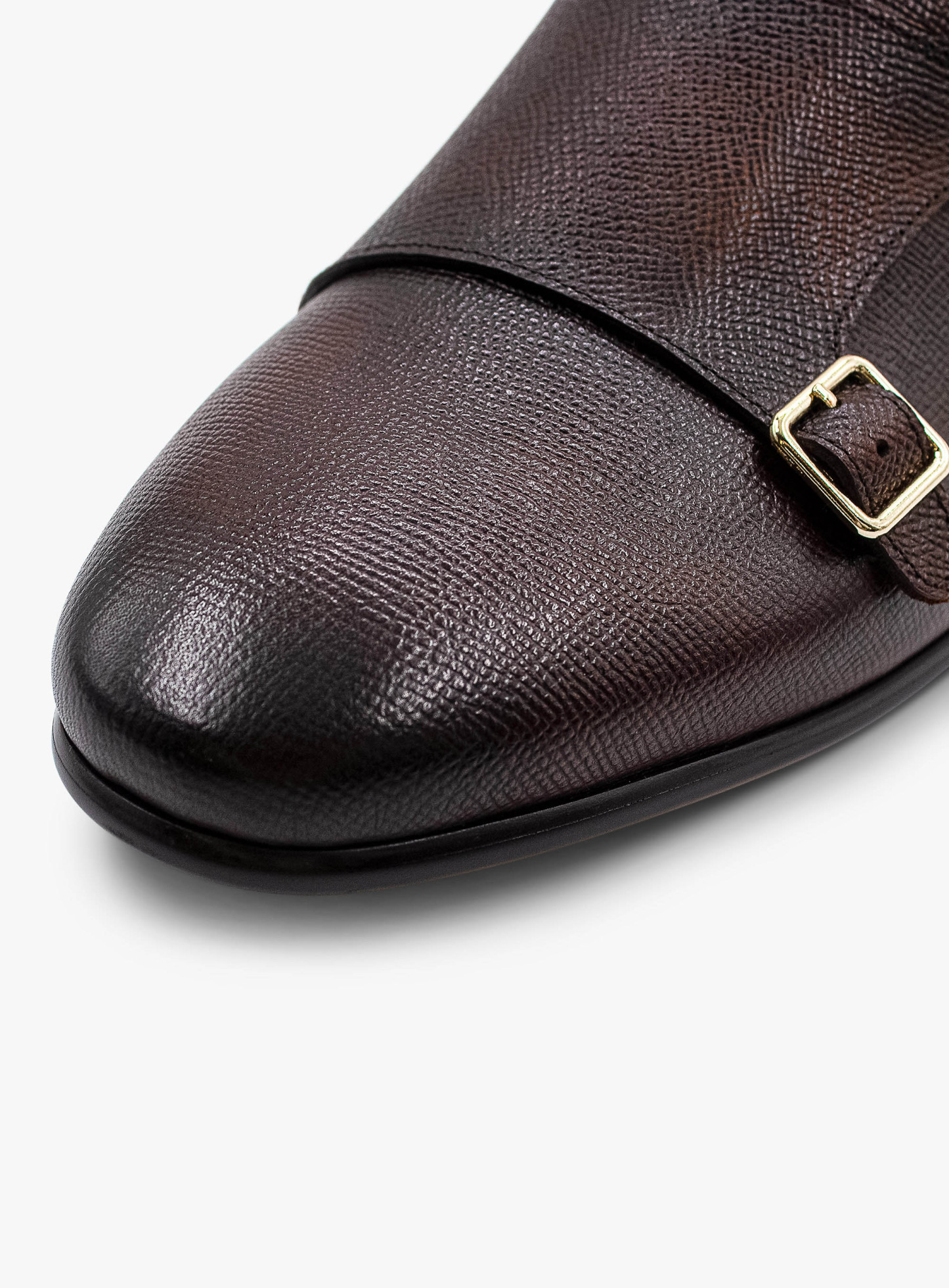 Dark Brown Pebbled Leather Double Monk Loafer