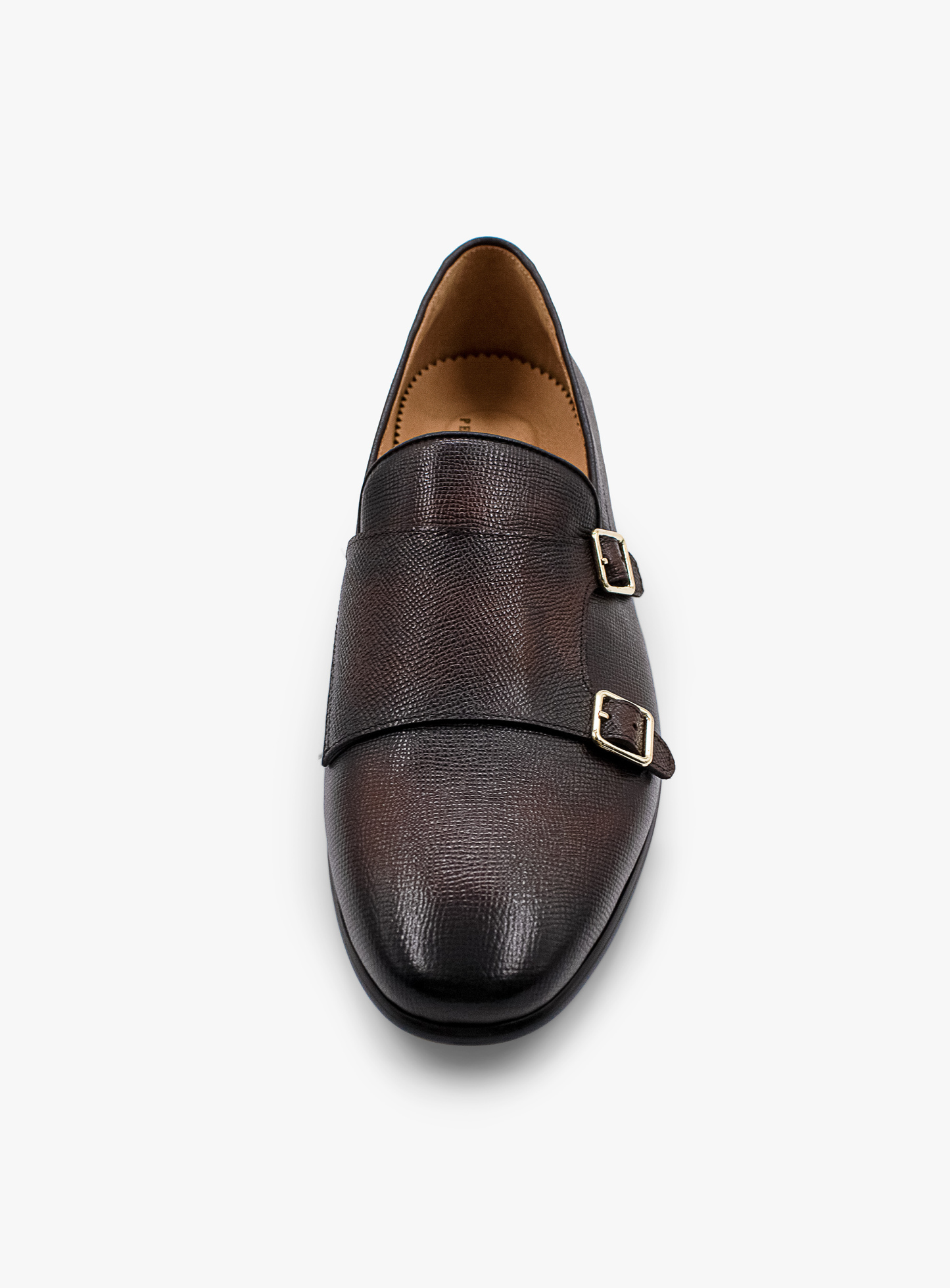 Dark Brown Pebbled Leather Double Monk Loafer