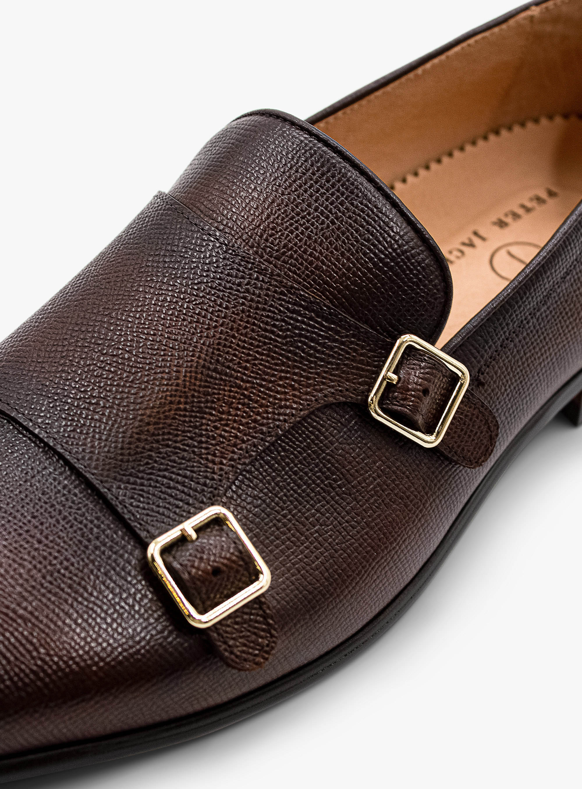Dark Brown Pebbled Leather Double Monk Loafer