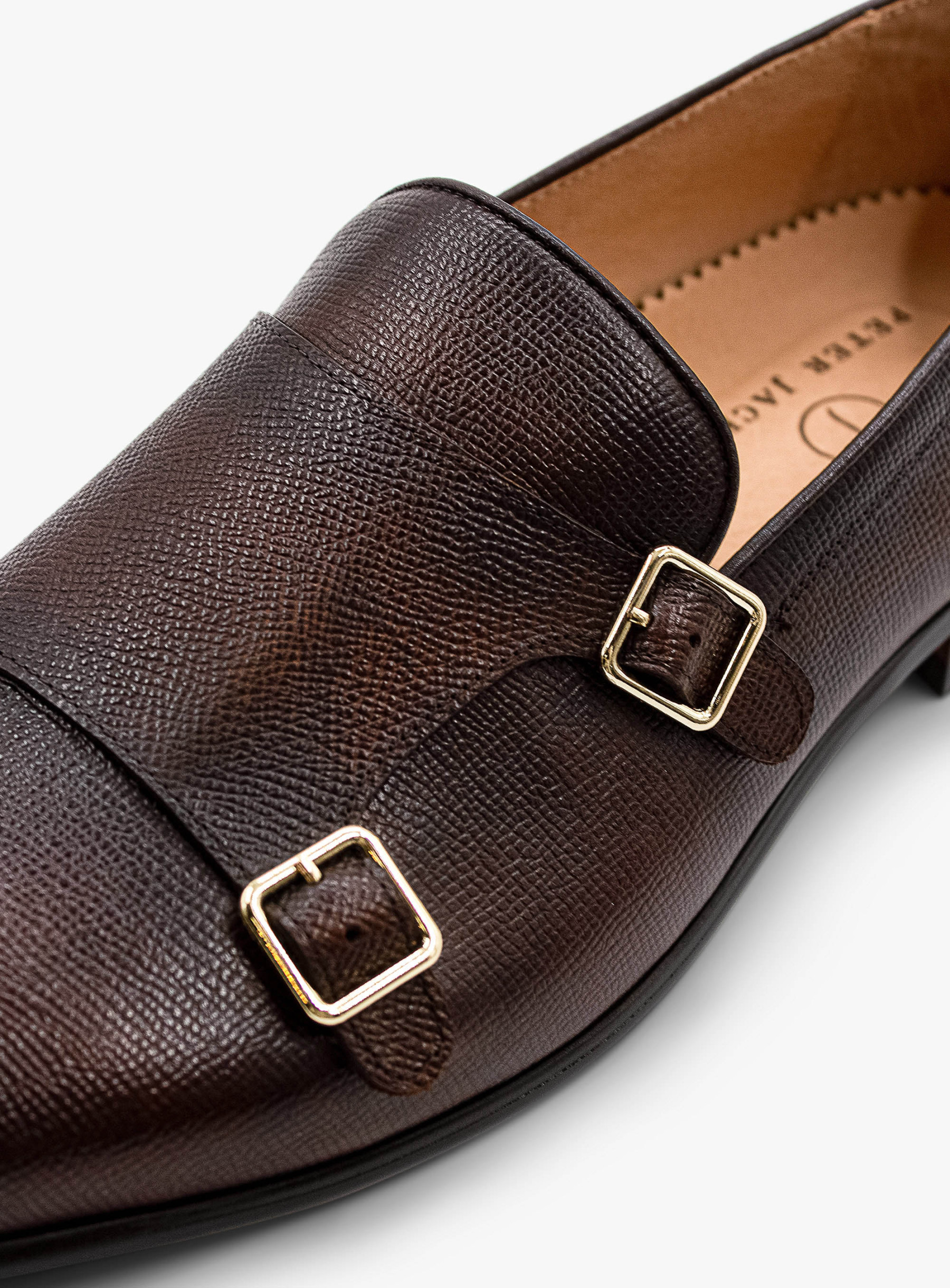 Dark Brown Pebbled Leather Double Monk Loafer