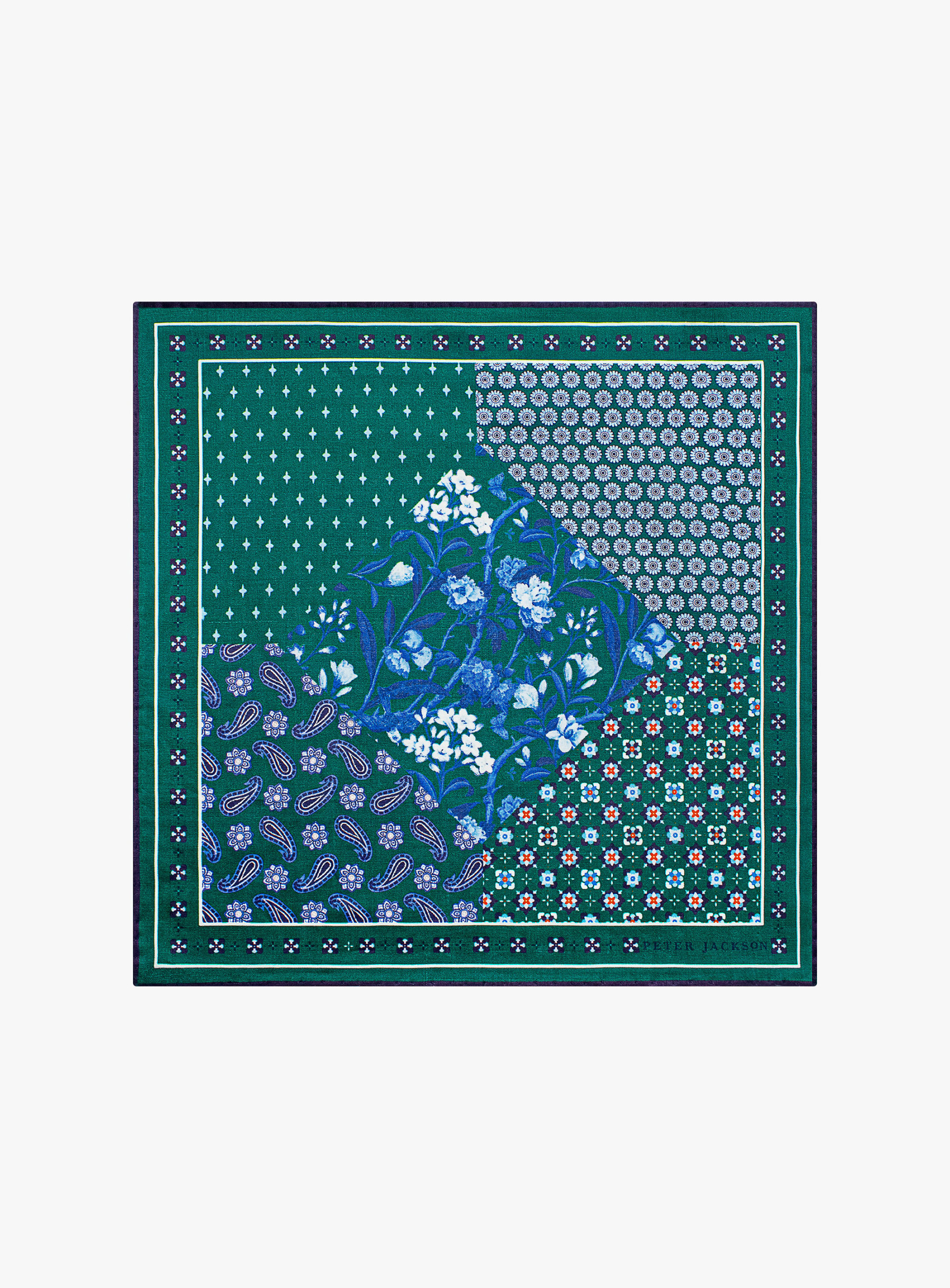 Green Multi-panel Detailed Pocket Square