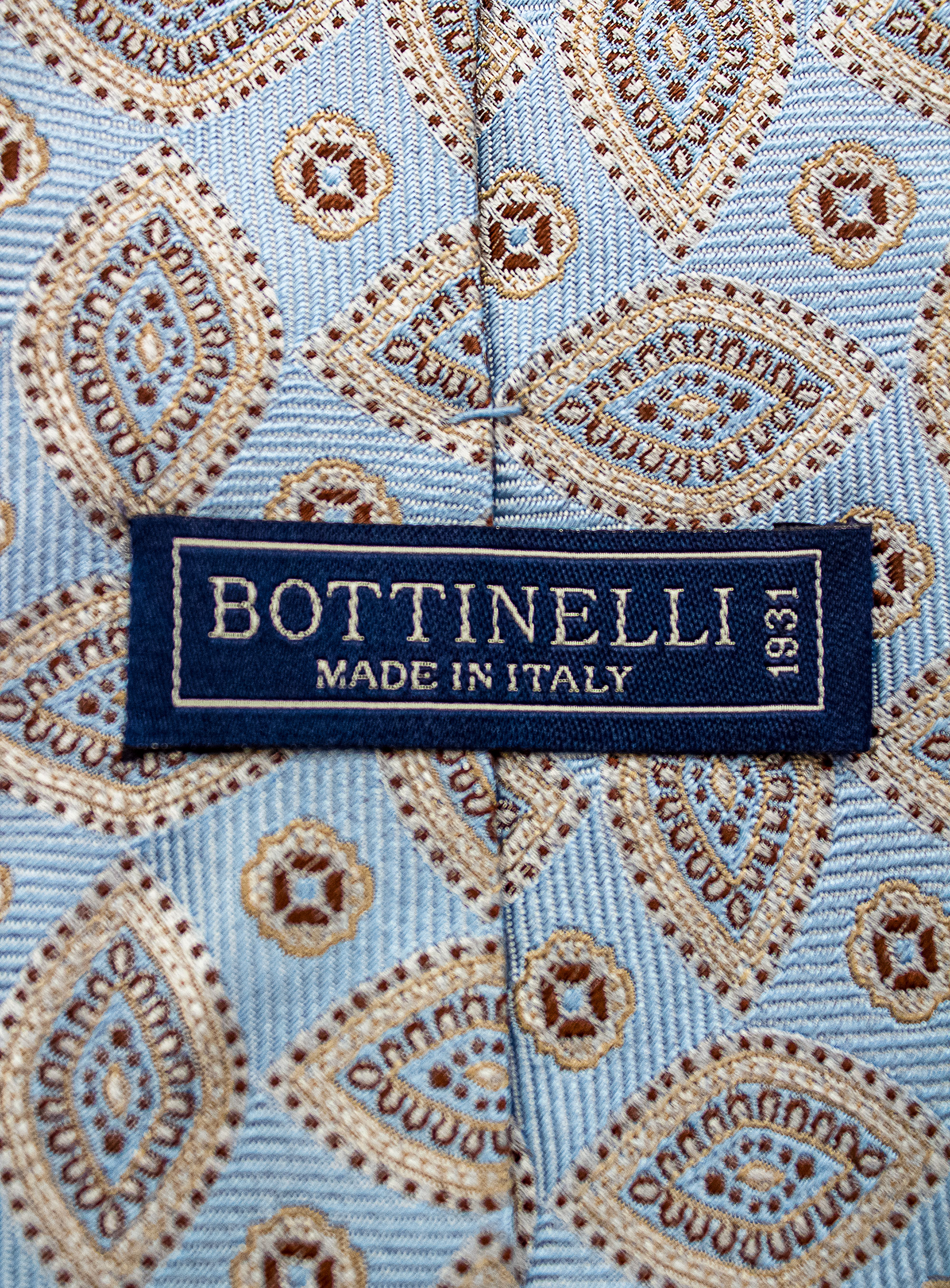 Bottinelli Italian Silk Tie: Sky Blue Paisley Design