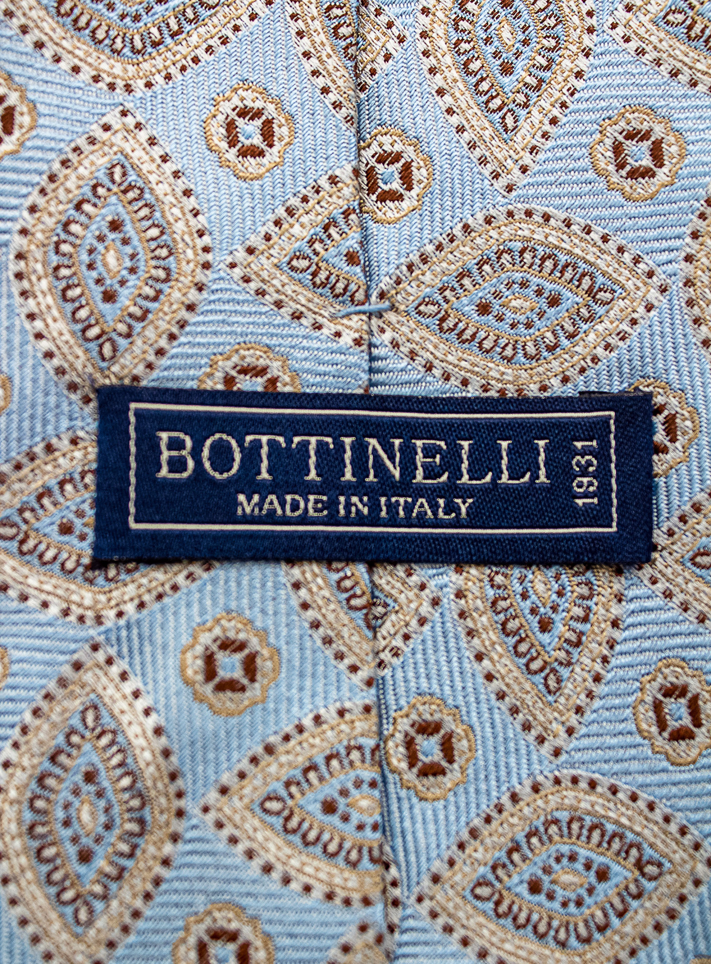Bottinelli Italian Silk Tie: Sky Blue Paisley Design