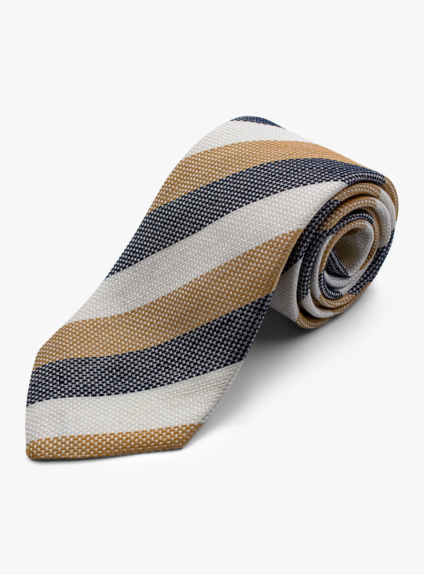 Bottinelli Italian Tie: Beige, White, and Navy Stripe