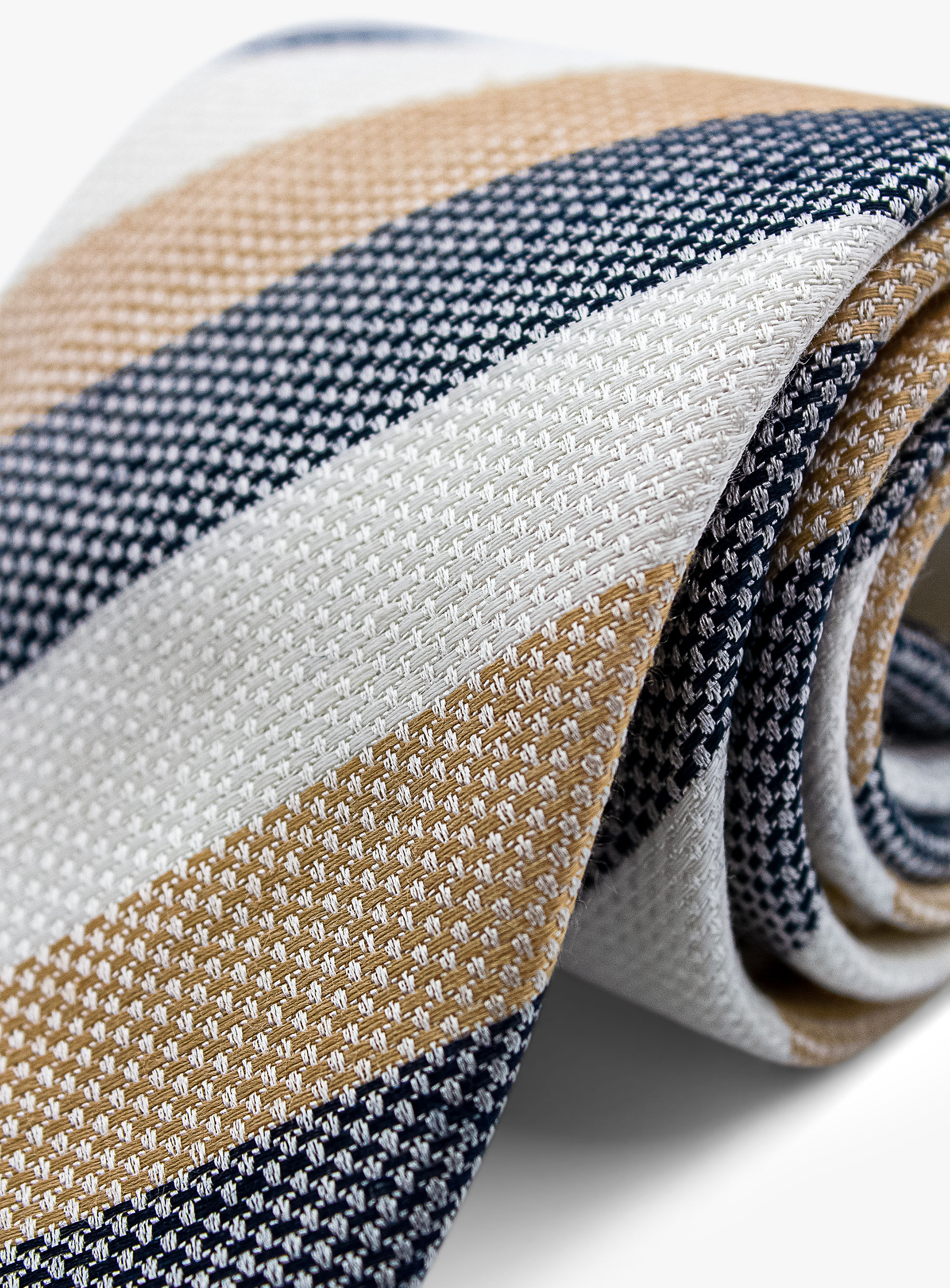 Bottinelli Italian Tie: Beige, White, and Navy Stripe