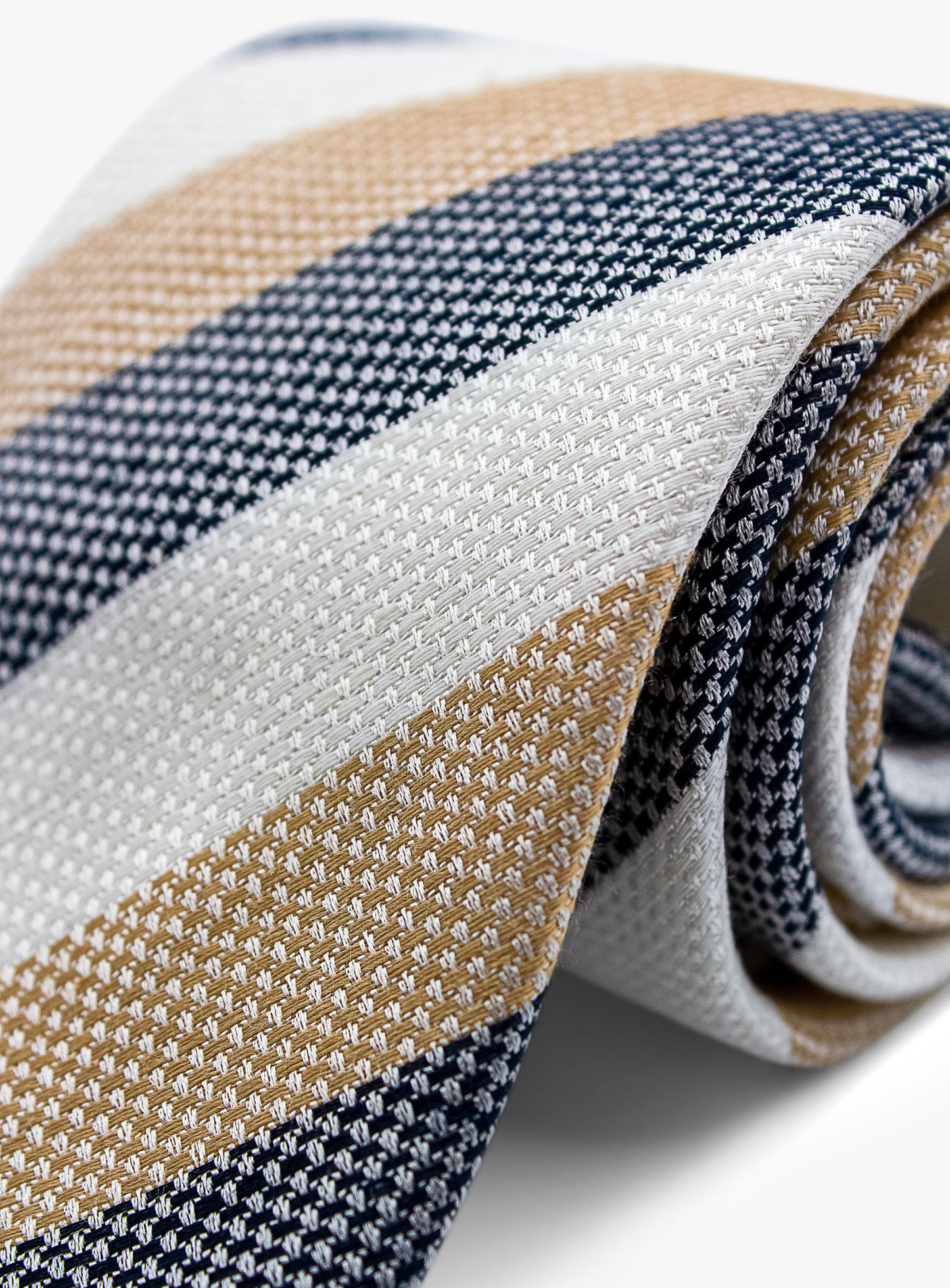 Bottinelli Italian Tie: Beige, White, and Navy Stripe