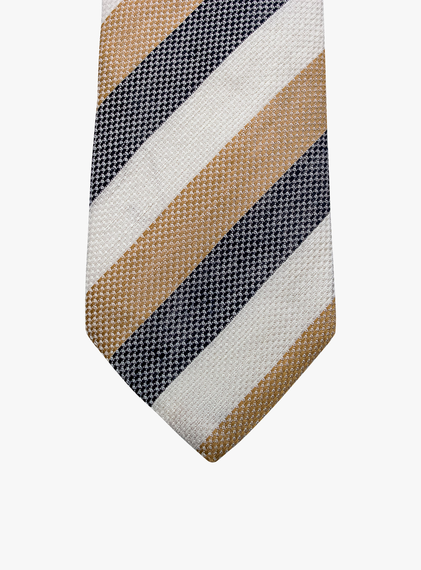 Bottinelli Italian Tie: Beige, White, and Navy Stripe