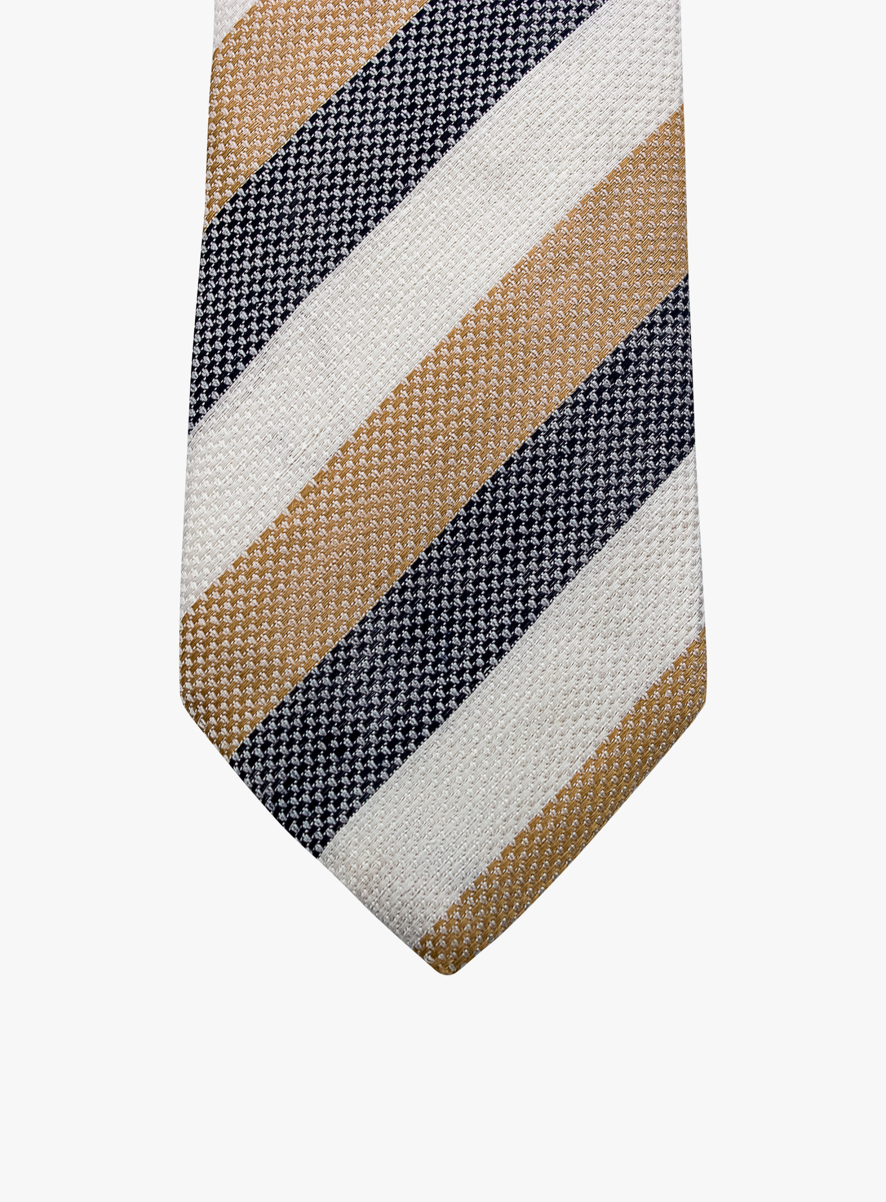 Bottinelli Italian Tie: Beige, White, and Navy Stripe