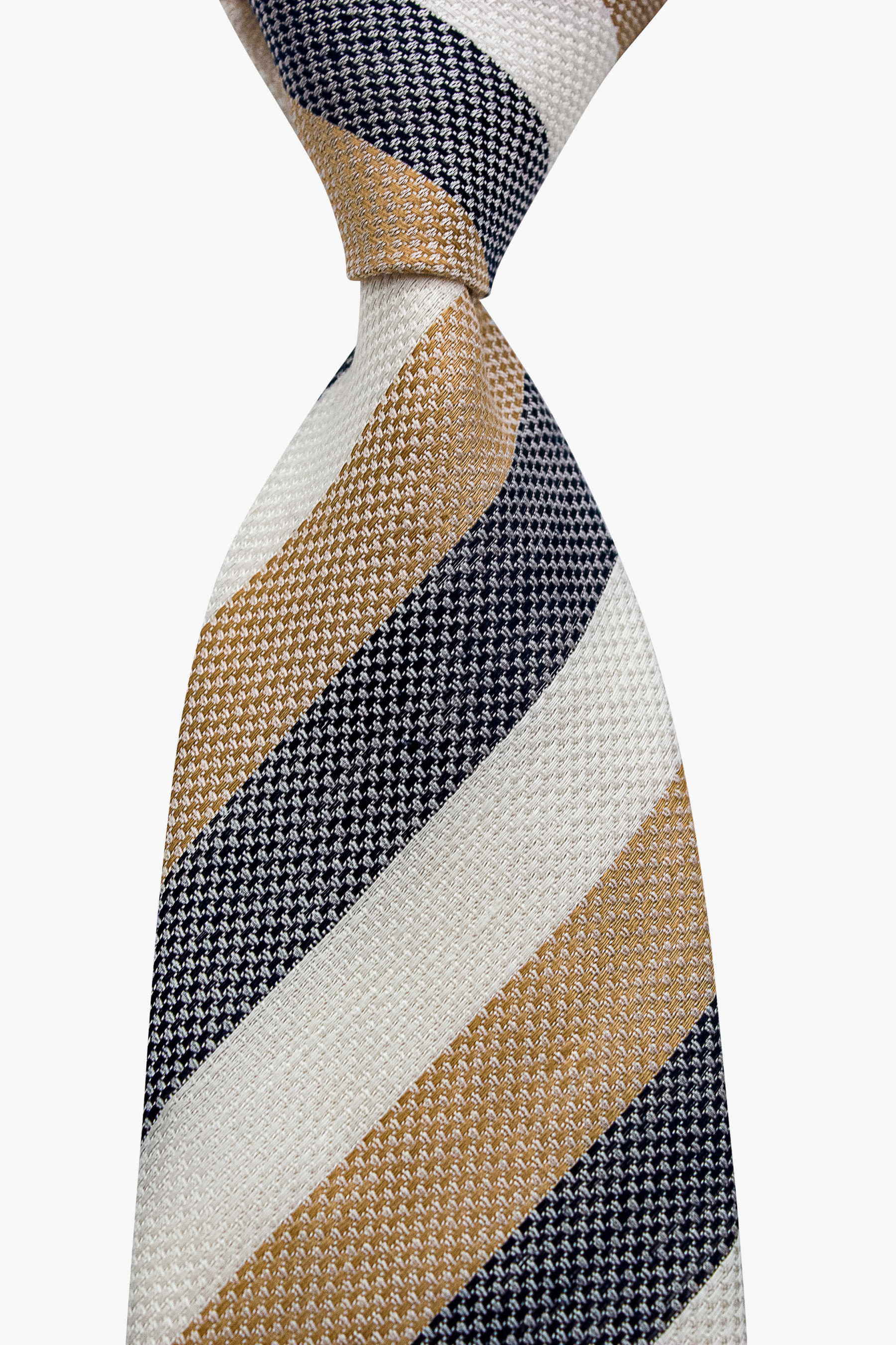 Bottinelli Italian Tie: Beige, White, and Navy Stripe
