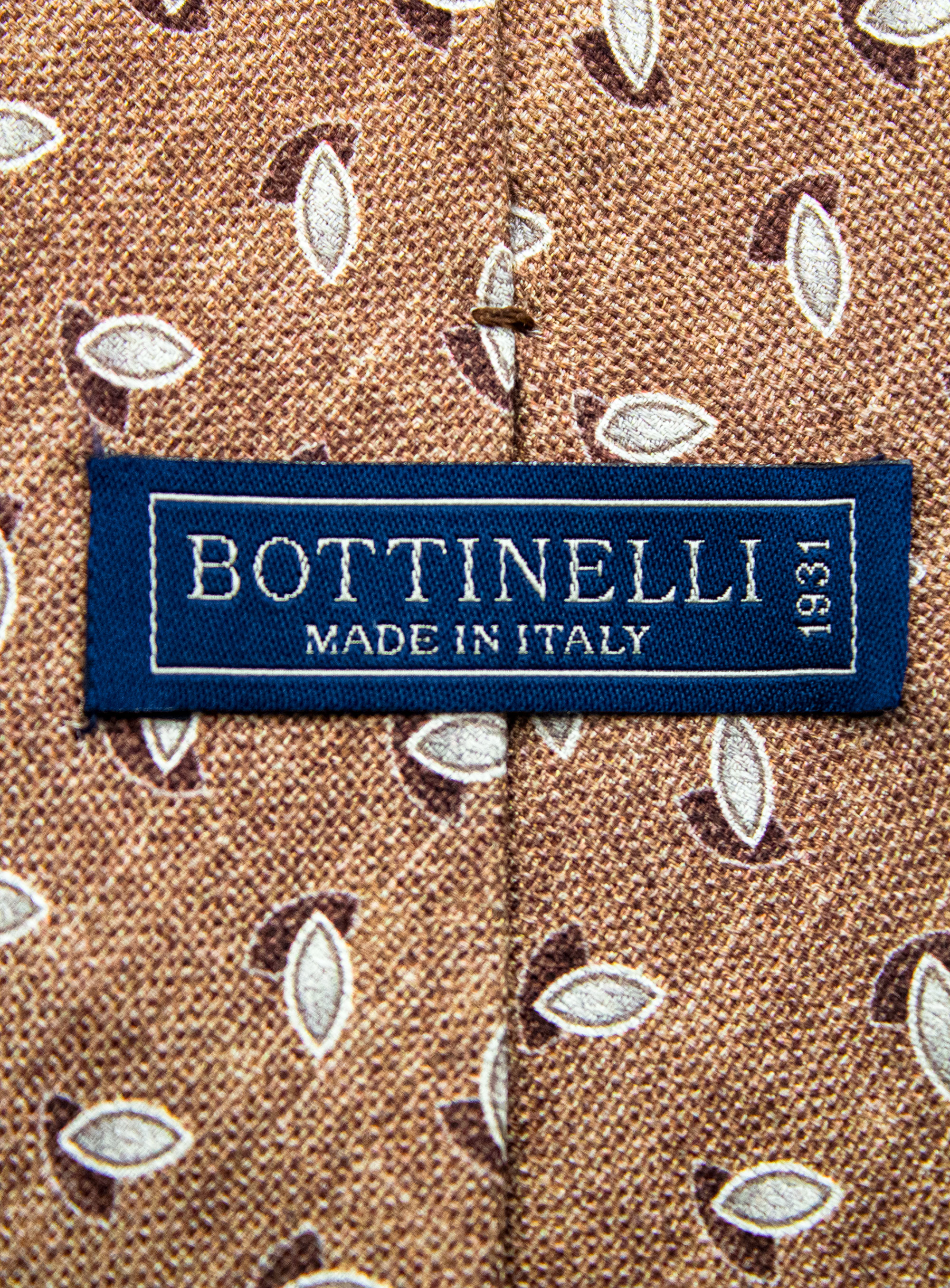  Bottinelli Italian Silk Tie: Brown with Leaf Motif
