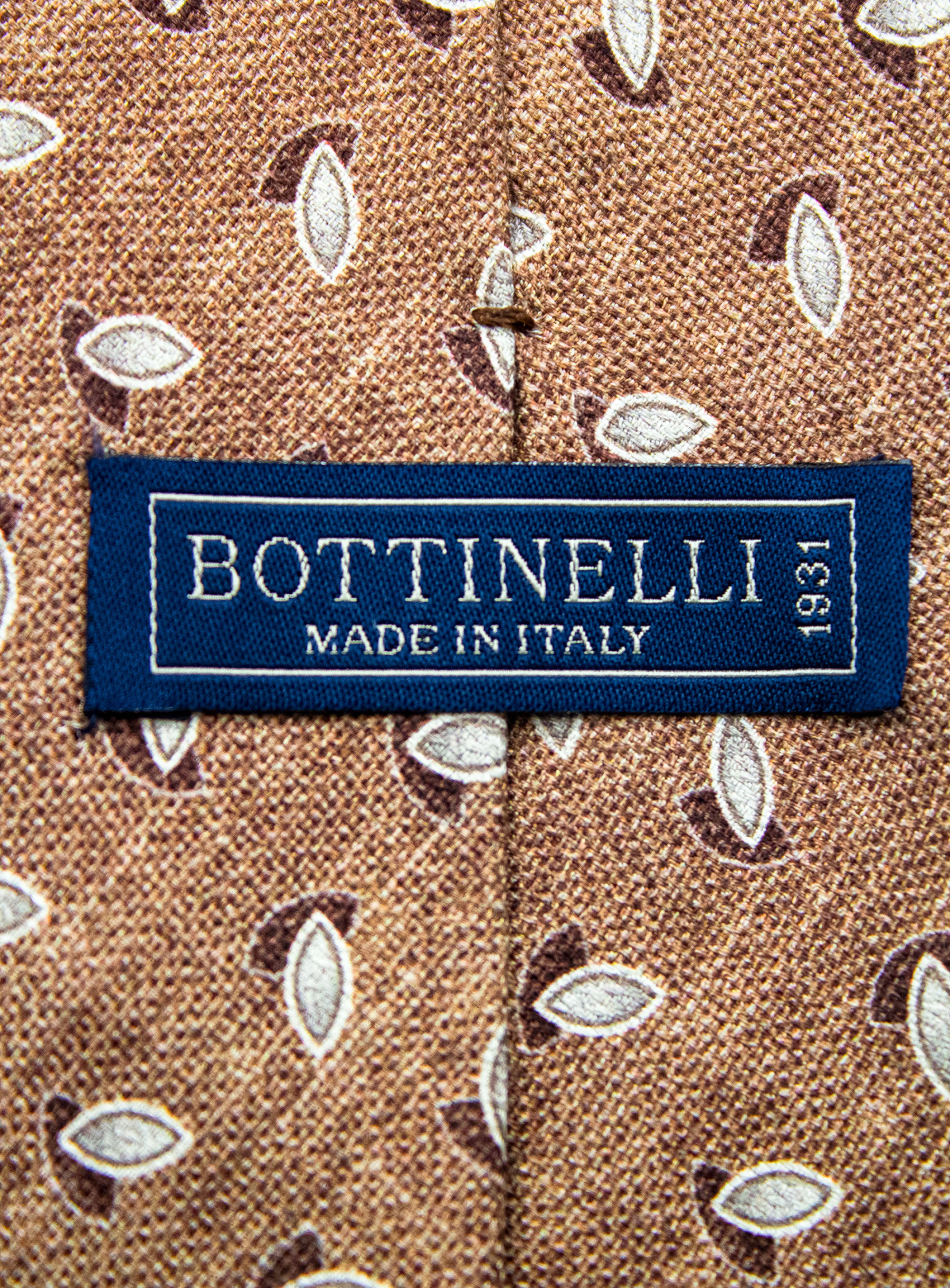 Bottinelli Italian Silk Tie: Brown with Leaf Motif