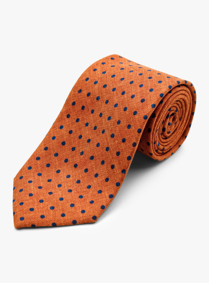 Bottinelli Italian Silk Tie: Burnt Orange with Navy Polka Dots