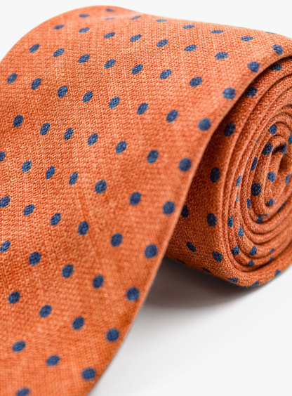 Bottinelli Italian Silk Tie: Burnt Orange with Navy Polka Dots