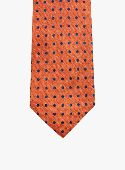 Bottinelli Italian Silk Tie: Burnt Orange with Navy Polka Dots