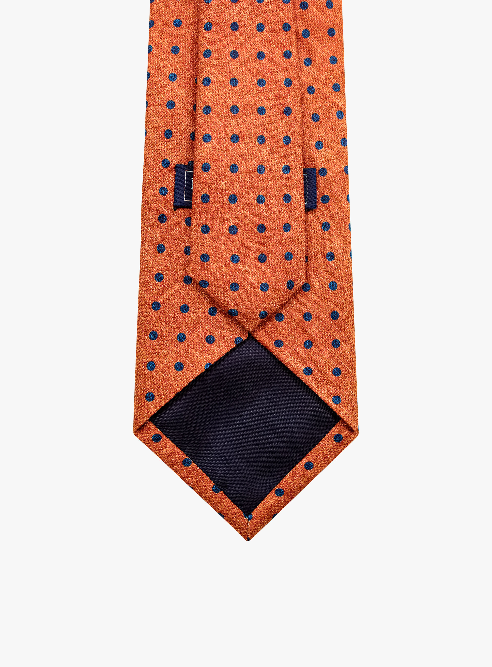 Bottinelli Italian Silk Tie: Burnt Orange with Navy Polka Dots