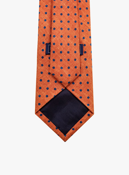Bottinelli Italian Silk Tie: Burnt Orange with Navy Polka Dots