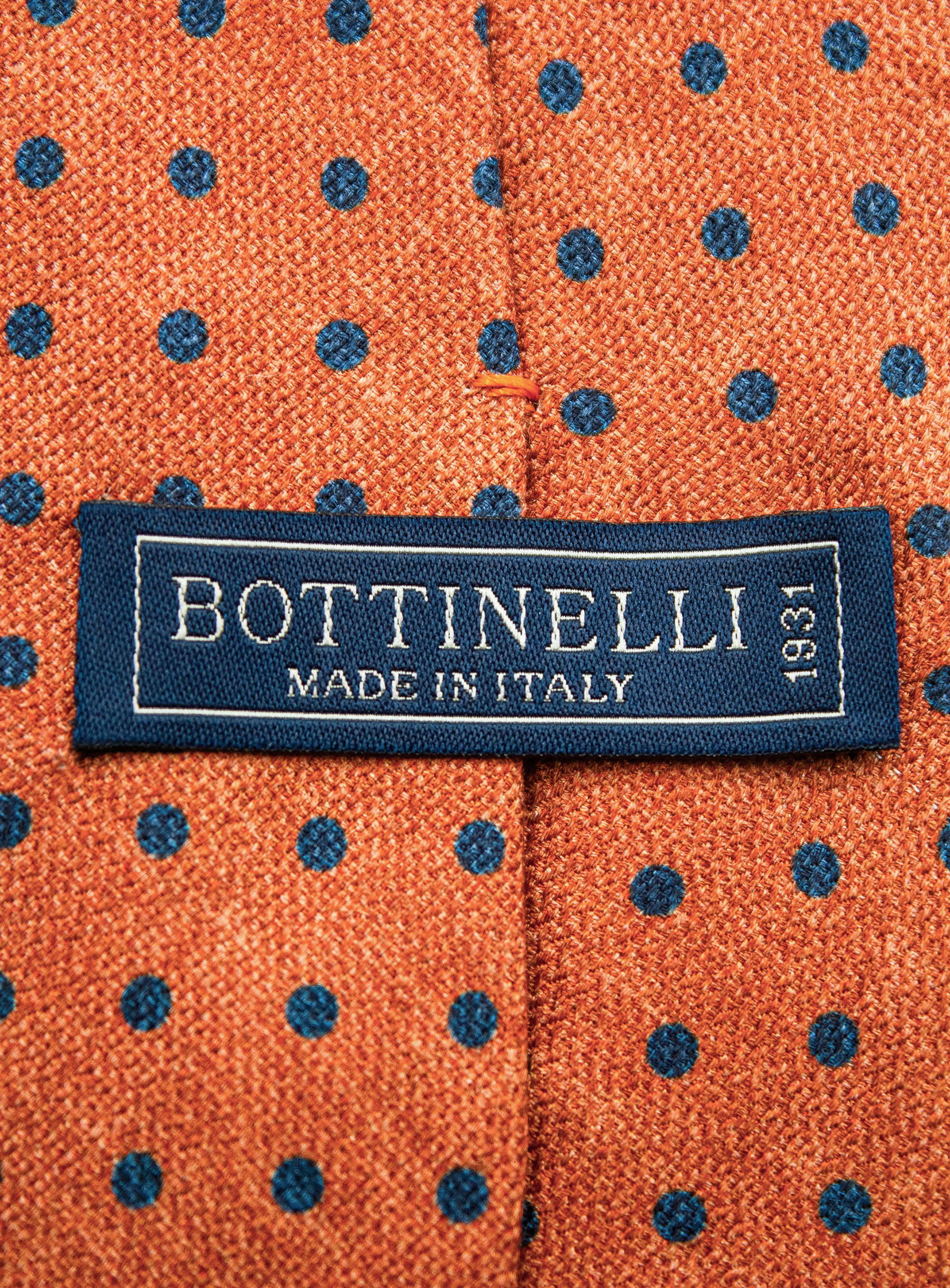 Bottinelli Italian Silk Tie: Burnt Orange with Navy Polka Dots