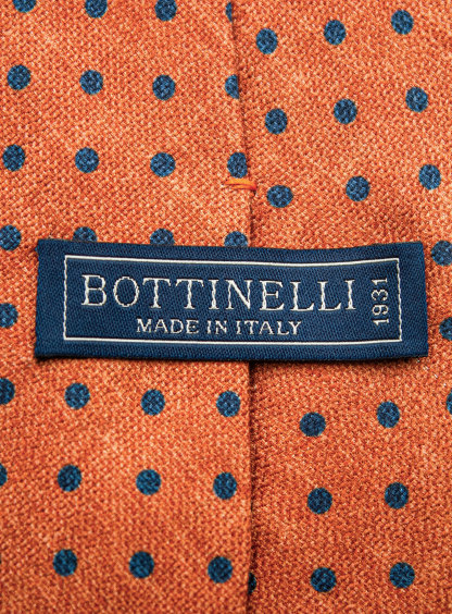 Bottinelli Italian Silk Tie: Burnt Orange with Navy Polka Dots
