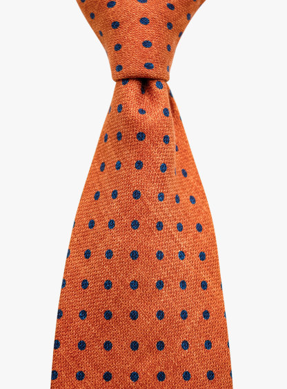 Bottinelli Italian Silk Tie: Burnt Orange with Navy Polka Dots