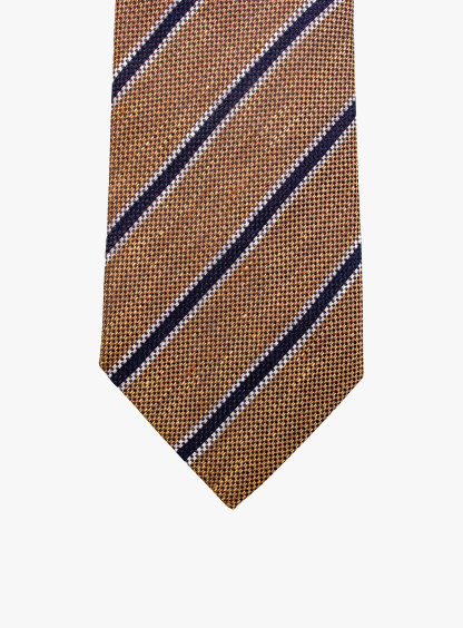 Bottinelli Italian Tie: Brown, Navy, and White Stripe
