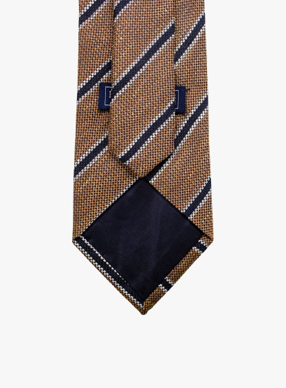 Bottinelli Italian Tie: Brown, Navy, and White Stripe