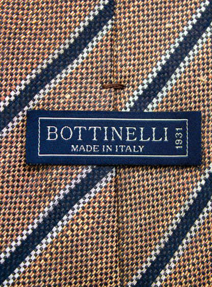 Bottinelli Italian Tie: Brown, Navy, and White Stripe