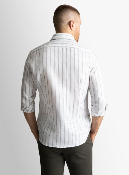 Bolzano White with Wide Olive/Choc Stripe Shirt