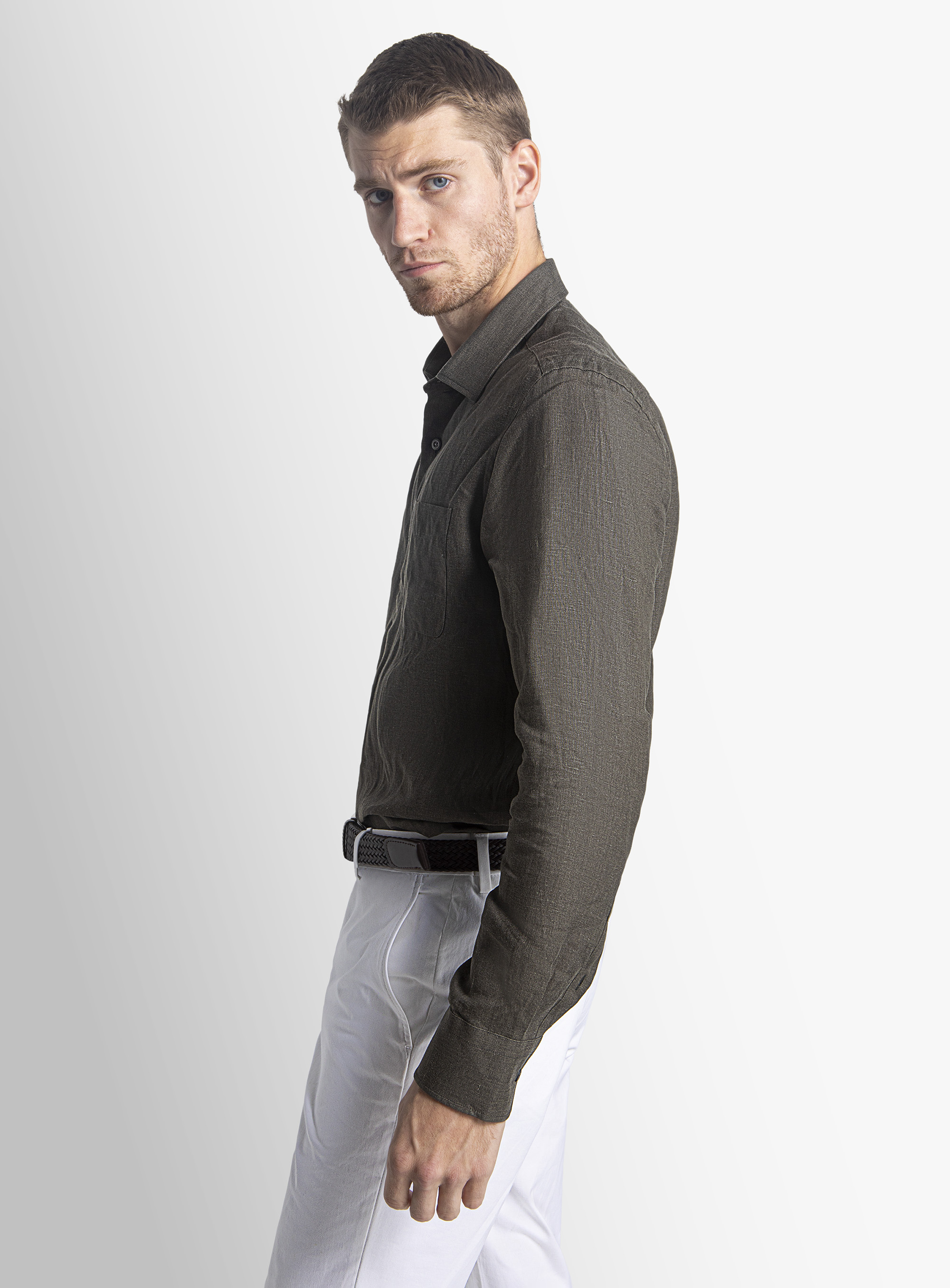 Linen Long Sleeve Khaki Shirt