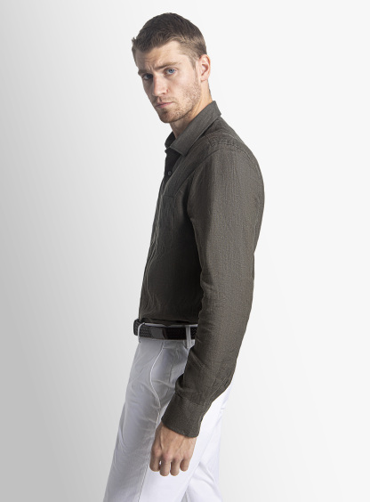 Linen Long Sleeve Khaki Shirt
