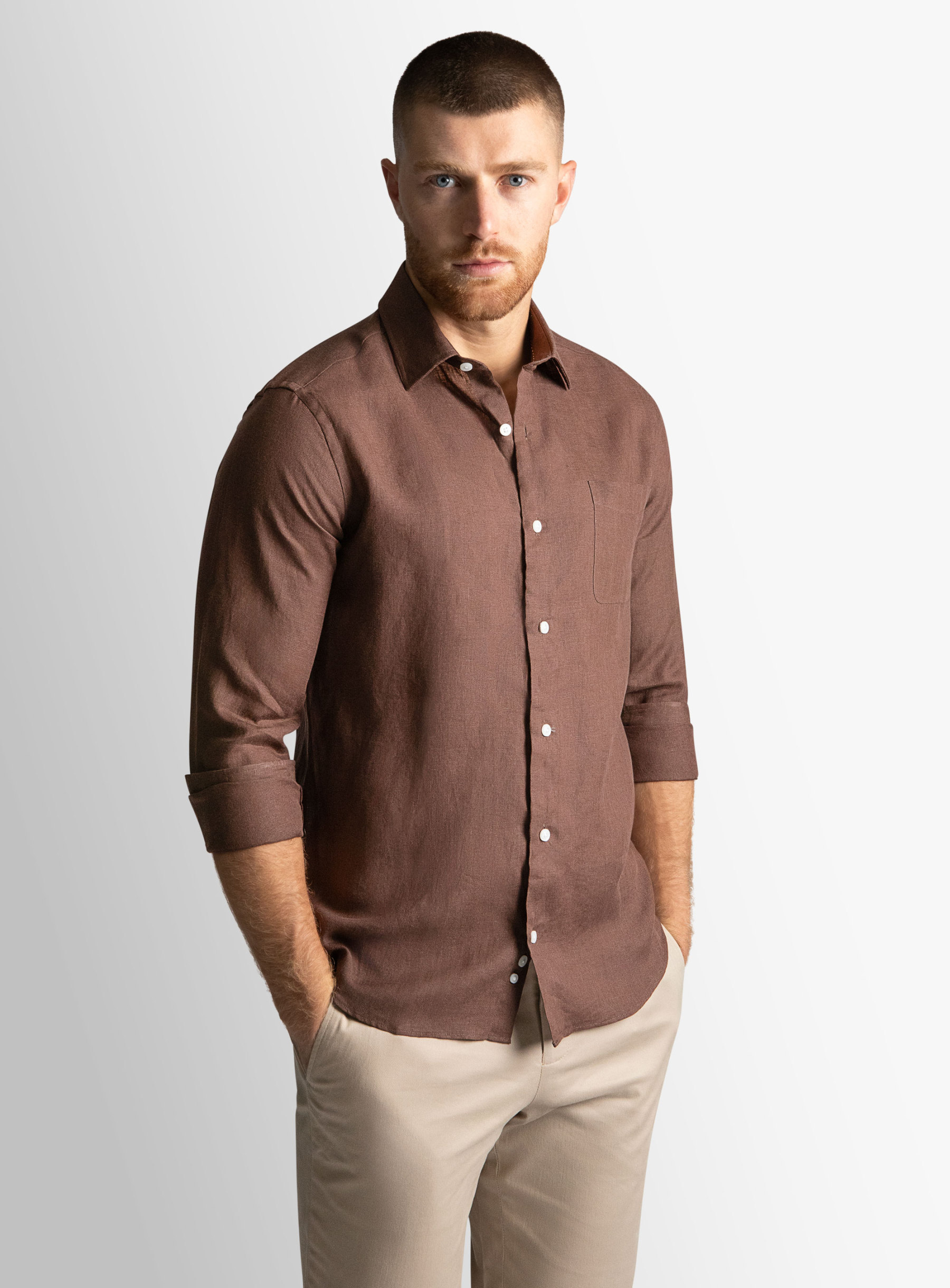 Linen Long Sleeve Chocolate Shirt