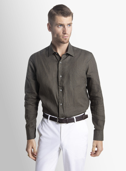 Linen Long Sleeve Khaki Shirt