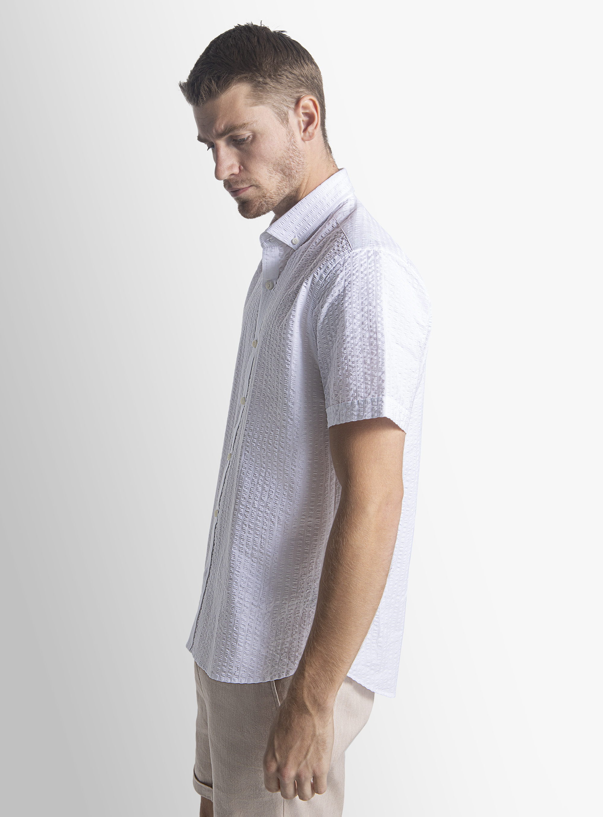 White Seersucker Short Sleeve Shirt